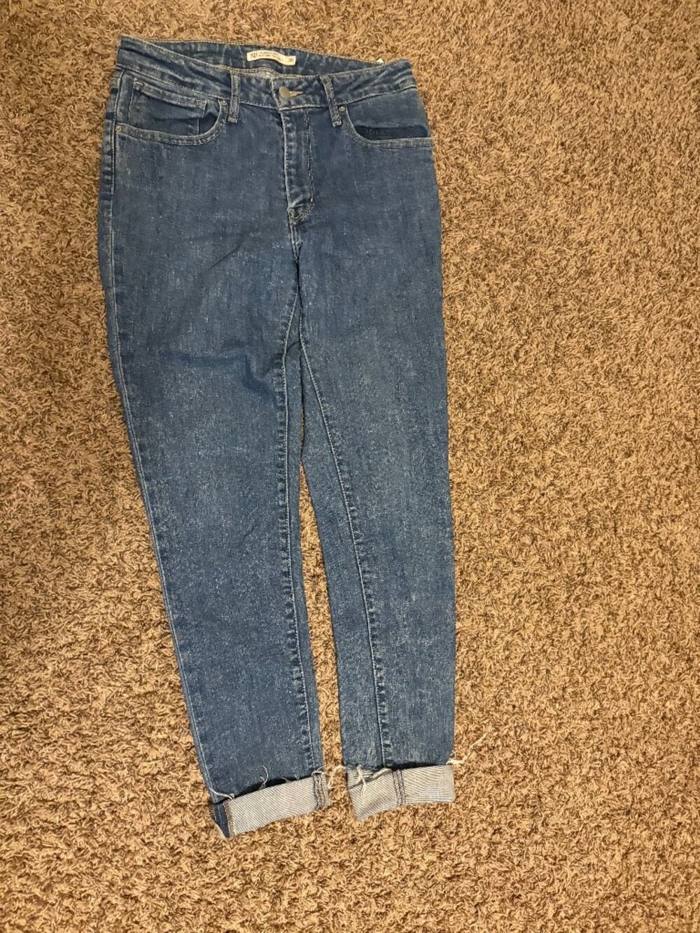 Levi's 721 High Rise Skinny Jeans Size 30 Medium Blue Denim Cut Raw Hem Zip Fly